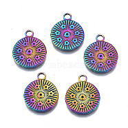 Rack Plating Rainbow Color 304 Stainless Steel Pendants Rhinestone Settings, Cadmium Free & Nickel Free & Lead Free, Flat Round with Star, 18x14.5x1.5mm, Hole: 2mm, Fit For 0.7mm and 0.9mm Rhinestone(STAS-S119-130)