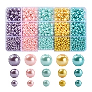 3300Pcs 15 Style Baking Painted Pearlized Glass Pearl Bead, Round, Mixed Color, 4~9mm, Hole: 1mm, 220pcs/style(HY-YW0001-05)