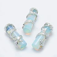 Opalite Pendants, with Brass Findings, Column with Dragon, Platinum, 40.5~41.5x14x15mm, Hole: 3.5x5mm(G-O163-E07)