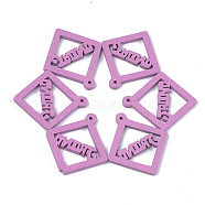 Spray Painted Wood Pendants, Rhombus with Word Friend, Violet, 33.5x30x2.5mm, Hole: 1.5mm(WOOD-T017-05A)