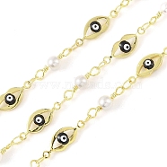 Enamel Lip Link Chains, with Glass Seed Beaded and Rack Plating Real 18K Gold Plated Brass Chain, Soldered, with Spools, Long-Lasting Plated, Cadmium Free & Lead Free, Black, 16x5.6x3mm(CHC-C006-02G-01)
