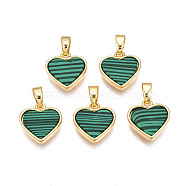 Real 18K Gold Plated Brass Pendants, with Synthetic Malachite Cabochons, Cadmium Free & Nickel Free & Lead Free, Heart, Malachite, 12x11.5x3mm, Hole: 2.5x5mm(KK-N233-169A-04D)