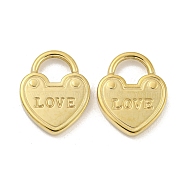 Valentine's Day 304 Stainless Steel Pendants, Heart Padlock with Word Love Charm, Real 14K Gold Plated, 16x13x2.5mm, Hole: 5x6mm(STAS-P356-17C-G)