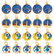 20Pcs 4 Style Alloy Enamel Pendants, Cadmium Free & Lead Free, with Glitter Powder and Jump Rings, Matte Gold Color, Flat Round with Deer & Tower, Mixed Color, 13~17x11~14x2.5~4mm, Jump Ring: 5x1mm, Inner Diameter: 3mm, 5pcs/style(ENAM-SC0003-18)