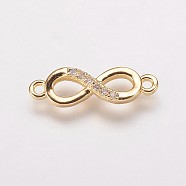 Brass Cubic Zirconia Links, Infinity, Clear, Golden, 5x17.5x2mm, Hole: 1mm(KK-P134-57G)