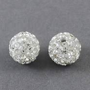 Pave Disco Ball Beads, Polymer Clay Rhinestone Beads, Round, Crystal, 12mm, Hole: 2mm(X-RB-S250-12mm-10)