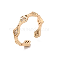 Brass Micro Pave Cubic Zirconia Open Cuff Rings, Light Gold, 4.5mm, Inner Diameter: Adjustable(RJEW-R146-02KCG)
