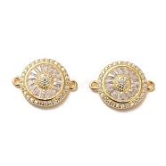 925 Sterling Silver Connector Charms, with Clear Cubic Zirconia, Flat Round with 925 Stamp, Real 18K Gold Plated, 13x17x4mm, Hole: 1.2mm(STER-H110-18G)