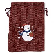 Christmas Theme Jute Cloth Storage Bags, Rectangle Drawstring Bags, FireBrick, Snowman, 18x13x0.4cm(ABAG-F010-01B-09)