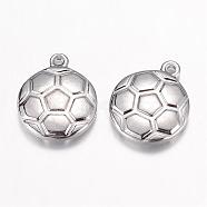 304 Stainless Steel Charms, FootBall/Soccer Ball, Stainless Steel Color, 15.5x13x3.5mm, Hole: 1mm(STAS-G071-23P)