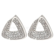 Brass Micro Pave Clear Cubic Zirconia Triangle Stud Earrings for Women, Platinum, 13x13.5mm(EJEW-G362-11P)