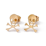 304 Stainless Steel Tiny Hollow Out Skull Stud Earrings for Women, Golden, 11x8.5mm, Pin: 0.6mm(STAS-A065-07G)