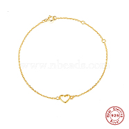 925 Sterling Silver Hollow Heart Link Bracelet for Women, Real 18K Gold Plated, 7-1/2 inch(19cm)(BJEW-F455-02G)