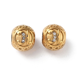 304 Stainless Steel Rhinestone European Beads, Round Large Hole Beads, Real 18K Gold Plated, Round with Letter, Letter H, 11x10mm, Hole: 4mm(STAS-A092-10H-G)