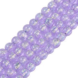 Handmade Foil Lampwork Beads Strands, Round, Lilac, 8.5x7mm, Hole: 1.4mm, about 40pcs/strand, 11.81''(30cm)(FOIL-K003-06A-01)