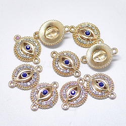 Alloy Links, with Sapphire & Crystal Rhinestone, Flat Round with Eye, Light Gold, 19.5x14x4mm, Hole: 1.5mm(ENAM-S117-10)