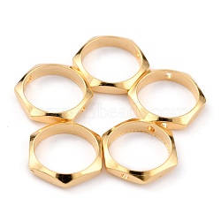 Brass Bead Frames, Long-Lasting Plated, Hexagon, Real 24K Gold Plated, 10~11x2mm, Hole: 1mm, Inner Diameter: 9mm(KK-O133-211B-G)
