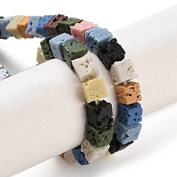 Synthetic Lava Rock Dyed Beads Strands, Cube, Mixed Color, 4~5x4~4.5x4~4.5mm, Hole: 1mm, about 82pcs/strand, 15.08''(38.3cm)(G-H311-02A-05)