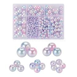 497Pcs 5 Style Rainbow ABS Plastic Imitation Pearl Beads, Gradient Mermaid Pearl Beads, Round, Pink, 4~12x3.5~11.5mm, Hole: 1.2~2mm(OACR-YW0001-07F)