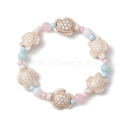 Ocean Theme Kids Bracelet, Natural Malaysia Jade & Synthetic Turquoise Turtle Beaded Stretch Bracelet, Inner Diameter: 2-1/8 inch(5.5cm)(BJEW-JB09949-02)