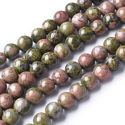 Gemstone Beads Strands, Natural Unakite Beads, Round, about 8mm in diameter, hole: about 1mm, 15~16 inch(X-GSR043)