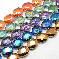 Faceted Electroplate Crystal Glass Oval Beads Strands, Color Plated, Mixed Color, 20x16x8mm, Hole: 1mm, about 35pcs/strand, 27.5 inch(EGLA-F059-M)