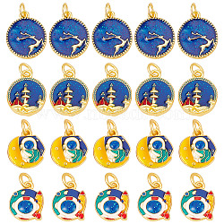 SUNNYCLUE 20Pcs 4 Style Alloy Enamel Pendants, Cadmium Free & Lead Free, with Glitter Powder and Jump Rings, Matte Gold Color, Flat Round with Deer & Tower, Mixed Color, 13~17x11~14x2.5~4mm, Jump Ring: 5x1mm, Inner Diameter: 3mm, 5pcs/style(ENAM-SC0003-18)
