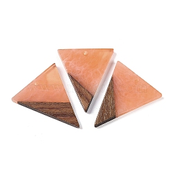 Resin & Wood Pendants, Inverted Triangle Charms, Light Salmon, 37x31x3.5mm, Hole: 2mm(WOOD-F015-06E)