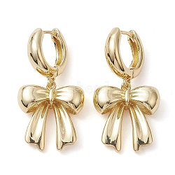Bowknot Brass Dangle Hoop Earrings, Long-Lasting Plated, Lead Free & Cadmium Free, Real 18K Gold Plated, 35x18.5mm(EJEW-M245-12G)
