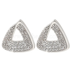 Brass Micro Pave Clear Cubic Zirconia Triangle Stud Earrings, for Women, Platinum, 13x13.5mm(EJEW-G362-11P)