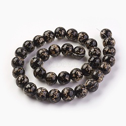 Handmade Gold Sand Lampwork Beads Strands, Luminous, Round, Black, 12mm, Hole: 1.4mm, about 33pcs/strand, 14.3 inch(40cm)(LAMP-P051-L04-12mm)