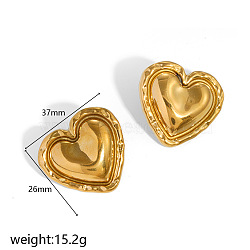 304 Stainless Steel Stud Earrings for Women, Heart, Real 18K Gold Plated, 37x26mm(WG901F7-01)