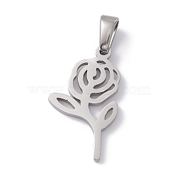 304 Stainless Steel Pendants, Laser Cut, Rose Charms, Stainless Steel Color, 20x11.5x1mm, Hole: 2.5x4.5mm(STAS-G284-01P)