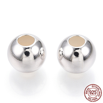 925 Sterling Silver Beads, Round, Silver, 10.5x9mm, Hole: 2.4mm