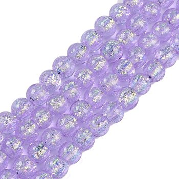 Handmade Foil Lampwork Beads Strands, Round, Lilac, 8.5x7mm, Hole: 1.4mm, about 40pcs/strand, 11.81''(30cm)