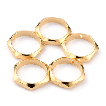 Brass Bead Frames, Long-Lasting Plated, Hexagon, Real 24K Gold Plated, 10~11x2mm, Hole: 1mm, Inner Diameter: 9mm