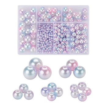 497Pcs 5 Style Rainbow ABS Plastic Imitation Pearl Beads, Gradient Mermaid Pearl Beads, Round, Pink, 4~12x3.5~11.5mm, Hole: 1.2~2mm