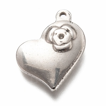 304 Stainless Steel Pendant Rhinestone Seetings,  Heart with Flower, Stainless Steel Color, Fit for 1mm Rhinestone, 25x20x5mm, Hole: 1.8mm