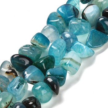 Natural Dragon Veins Agate Beads Strands, Dyed & Heated, Nuggets, Tumbled Stone, Light Sky Blue, 11~14.5x10.5~14x9.5~12.5mm, Hole: 1.6mm, about 36~38pcs/strand, 14.96''(38cm)