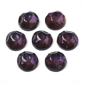 Transparent Resin Cabochons, Water Ripple Cabochons, with Glitter Powder, Half Round, Purple, 17.5x7.5~8mm