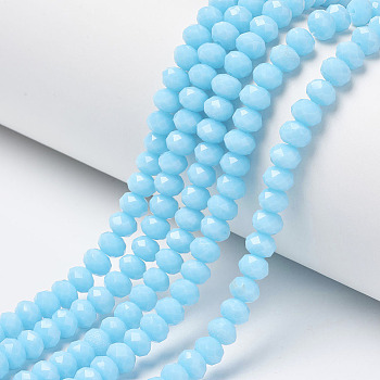 Opaque Solid Color Glass Beads Strands, Faceted, Rondelle, Cyan, 3.5x3mm, Hole: 0.4mm, about 138pcs/strand, 15.7 inch(40cm)