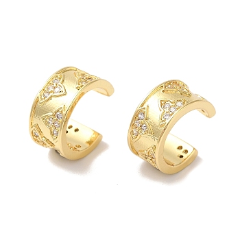 Ring with Leaf Brass Micro Pave Cubic Zirconia Cuff Earrings for Women, Real 18K Gold Plated, 13x7mm