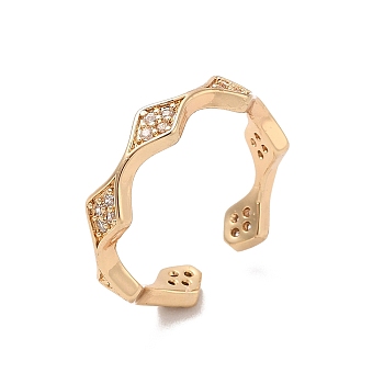 Brass Micro Pave Cubic Zirconia Open Cuff Rings, Light Gold, 4.5mm, Inner Diameter: Adjustable