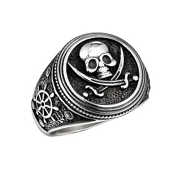 Stainless Steel Signet Rings, Skull, Antique Silver, US Size 9(18.9mm)