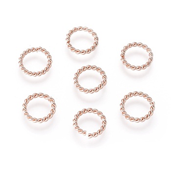 304 Stainless Steel Jump Rings, Open Jump Rings, Twisted, Rose Gold, 10x1.5mm, Inner Diameter: 7mm