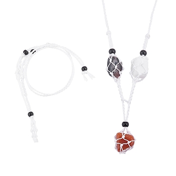 Adjustable Braided Nylon Cord Macrame Pouch Necklace Making, Interchangeable Stone, with Glass Beads, White, 18-7/8 inch(48cm)