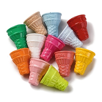 Baking Painted Opaque Acrylic Beads, Ice Cream Cone, Mixed Color, 20.5x17.5mm, Hole: 2.8mm