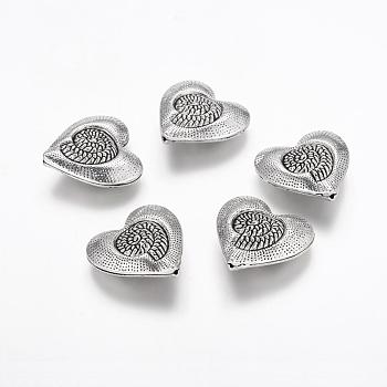 Tibetan Style Alloy Beads, Mother's Day Gifts Making, Lead Free & Nickel Free & Cadmium Free, Heart, Antique Silver, about 30mm long, 31mm wide, 11mm thick, hole: 2mm