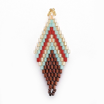 MIYUKI & TOHO Handmade Japanese Seed Beads Links, Loom Pattern, Rhombus, Coconut Brown, 43~45x17.6~18.1x1.7~2mm, Hole: 1.2~1.5mm