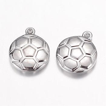 304 Stainless Steel Charms, FootBall/Soccer Ball, Stainless Steel Color, 15.5x13x3.5mm, Hole: 1mm